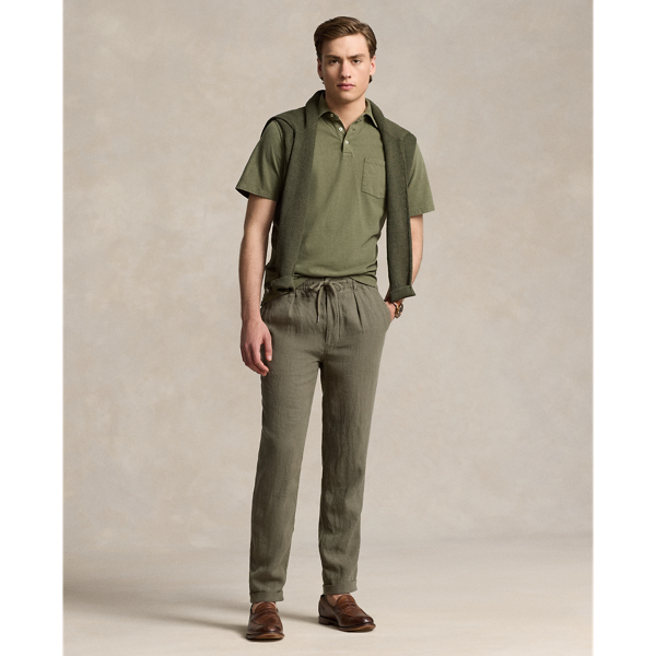 Shop Ralph Lauren Polo Prepster Slim Tapered Linen Pant In Thermal Green