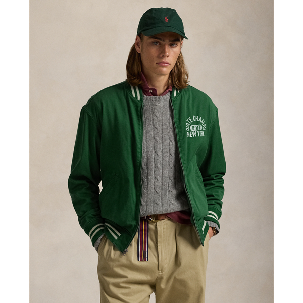 Polo Ralph Lauren Mens Green Tennis Logo-embroidered Cotton-twill Varsity Jacket Xl In New Forest