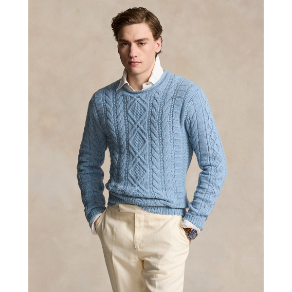 Polo Ralph Lauren Cable-knit Cotton, Cashmere And Linen-blend Sweater In Light Chambray Heather