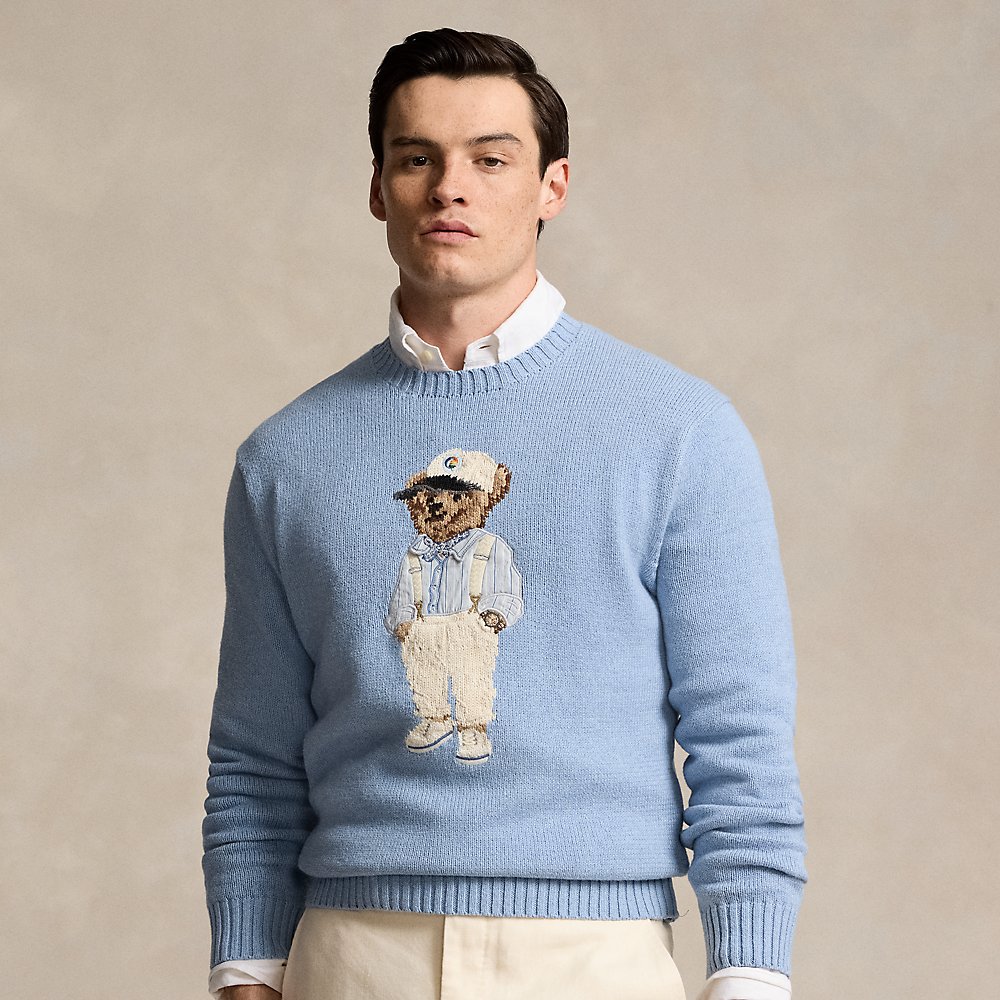 Shop Ralph Lauren Polo Bear Cotton Sweater In Driftwood Blue