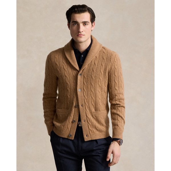 Ralph Lauren Cable-knit Cashmere Shawl Cardigan In Brown