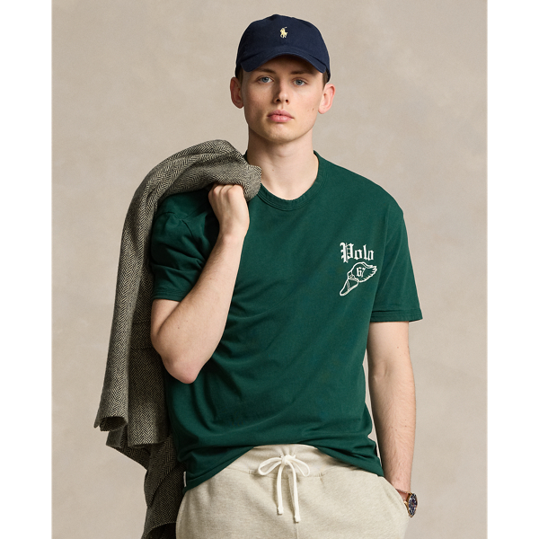 Ralph Lauren Classic Fit Reversible Graphic T-shirt In Moss Agate/gold Bugle