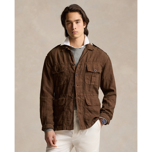 Ralph Lauren Garment-dyed Linen Utility Overshirt In Brown