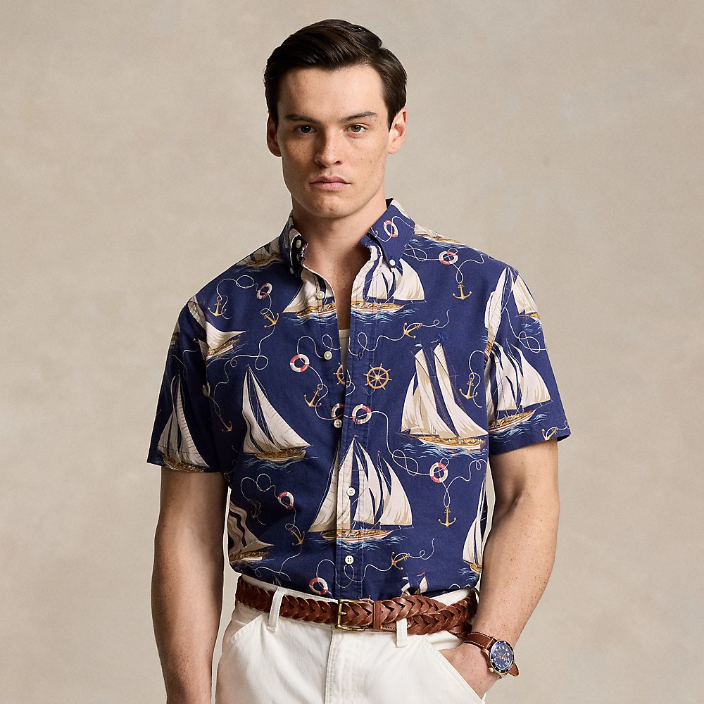 Shop Ralph Lauren Classic Fit Nautical Oxford Shirt In Navy Helm Anchors