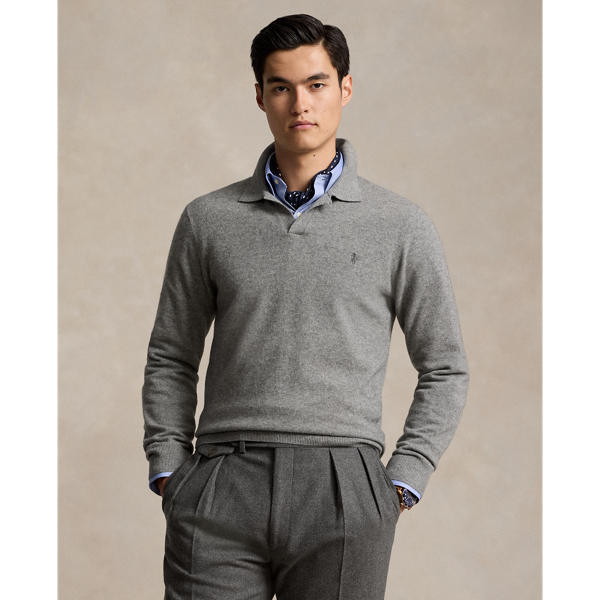 Polo Ralph Lauren Wool Johnny-collar Sweater In Fawn Grey Heather