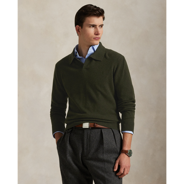 Ralph Lauren Wool Johnny-collar Sweater In Green