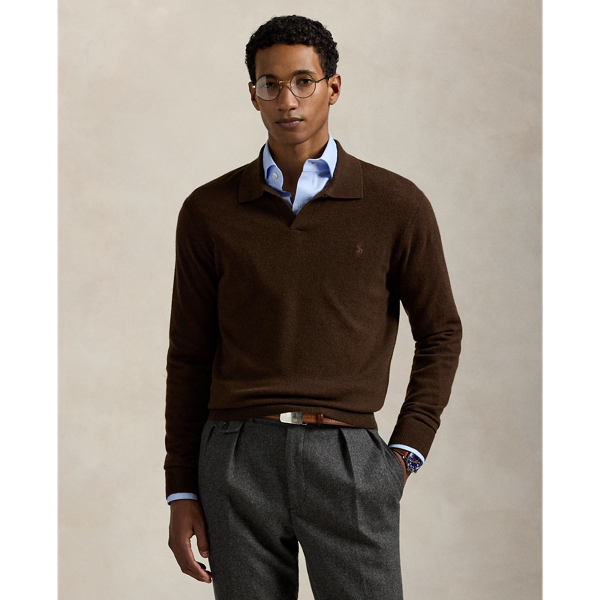 Ralph Lauren Wool Johnny-collar Sweater In Brown