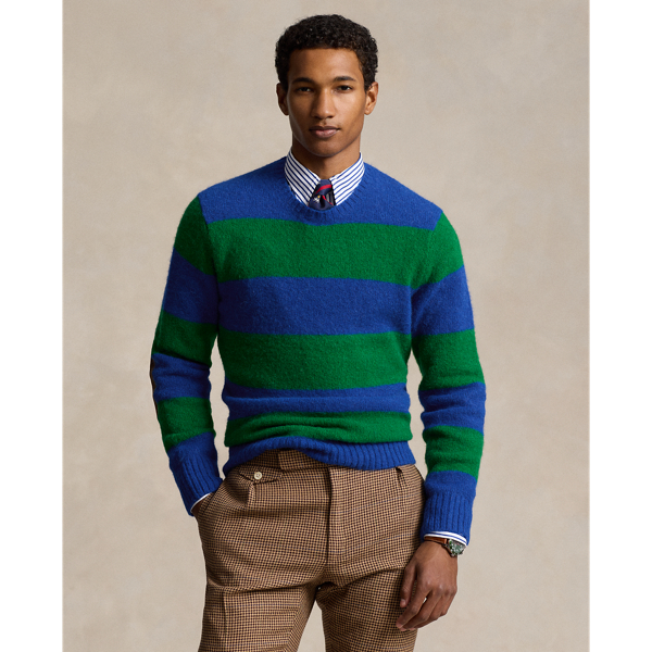 Polo Ralph Lauren Suede-patch Striped Sweater In Blue Green Combo