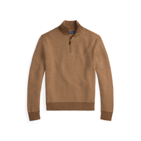 This mockneck jumper combines fine-gauge worsted wool with a textured-knit construction and our signature embroidered Pony.