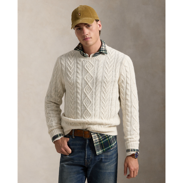 Polo Ralph Lauren Wool-alpaca Fisherman's Sweater In Oatmeal Combo