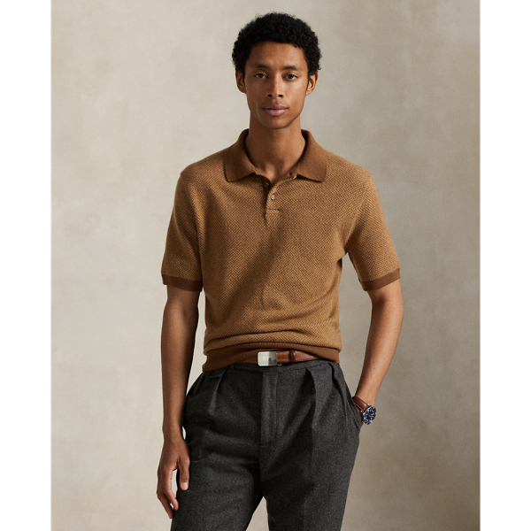 Ralph Lauren Herringbone Wool Polo-collar Sweater In Brown