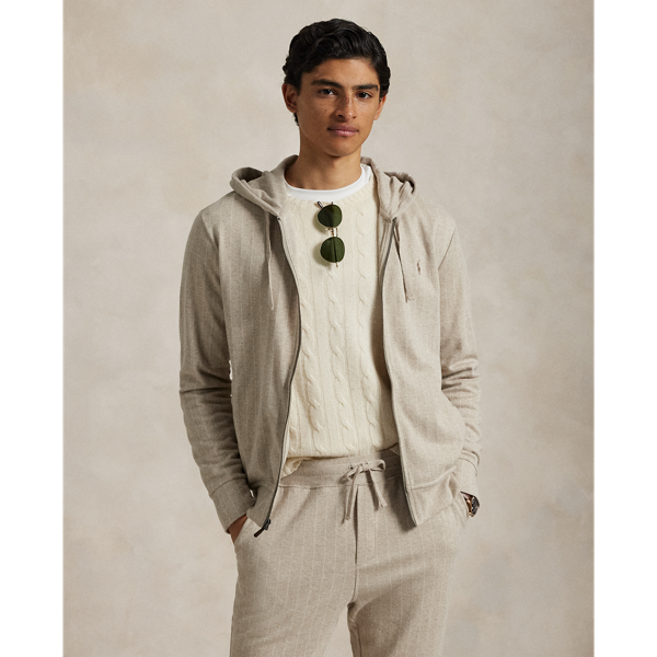 Polo Ralph Lauren Chalk-stripe Luxury Jersey Hoodie In Tuscan Beige/chalk