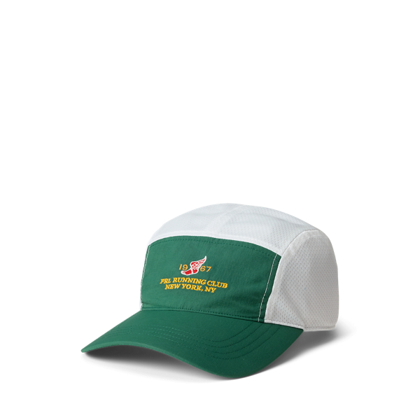 Polo Ralph Lauren Run Club P-wing Logo Nylon Ripstop 5 Panel Cap In Kelly Green Multi