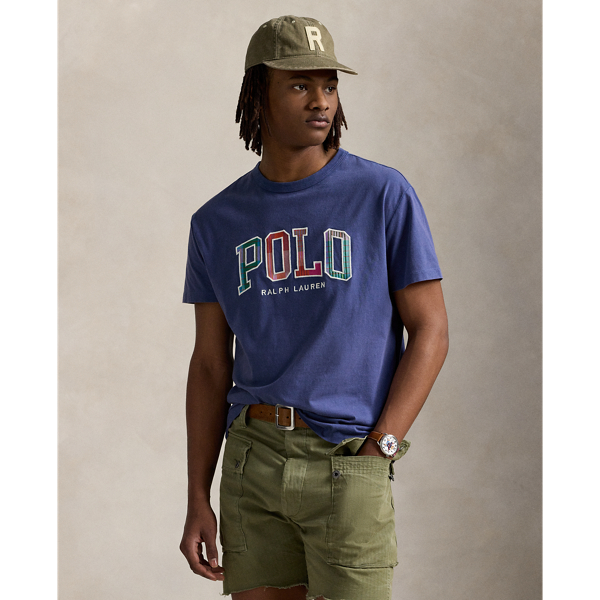 Ralph Lauren Classic Fit Madras-logo Jersey T-shirt In Light Navy