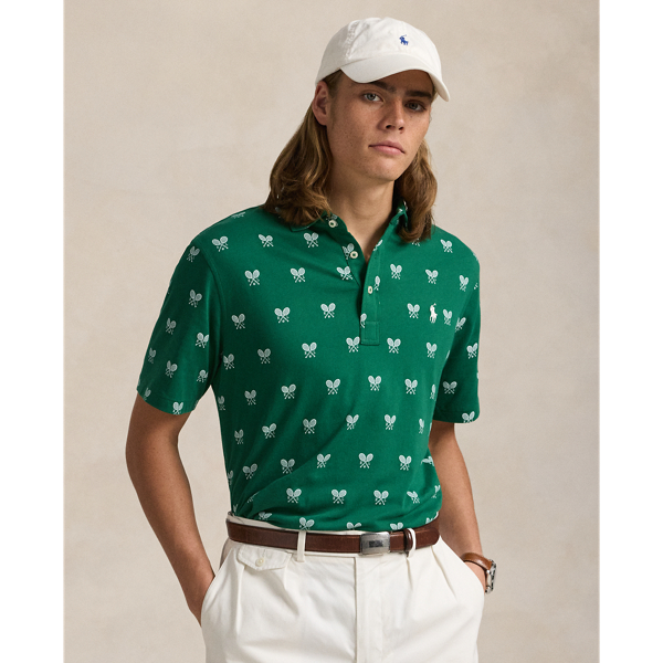 Polo Ralph Lauren Classic Fit Racquet-print Polo Shirt In Crossed Rackets Golf Gree