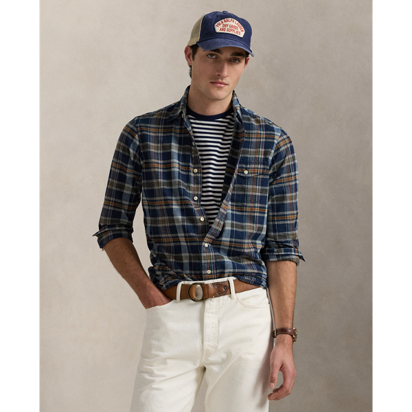 Chemise Classic Fit coton madras indigo - Polo Ralph Lauren - Modalova