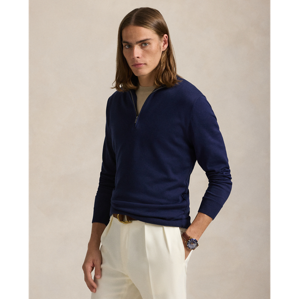 Shop Polo Ralph Lauren Cotton Quarter-zip Sweater In Bright Navy