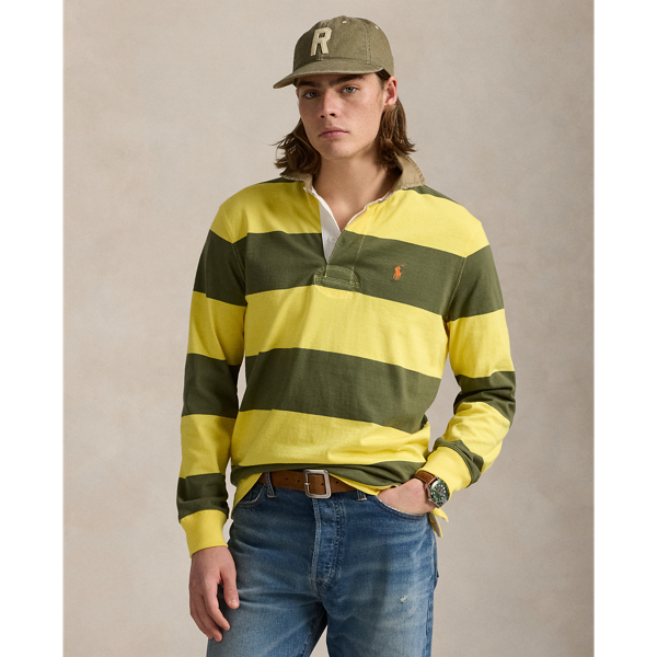 Polo Ralph Lauren Classic Fit Khaki-collar Rugby Shirt In New Olive/sunfish Yellow