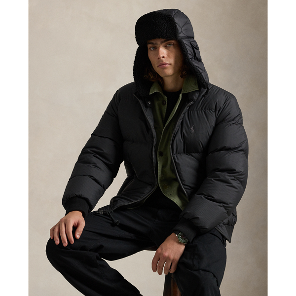Ralph Lauren Textured Ripstop Down Jacket In Black