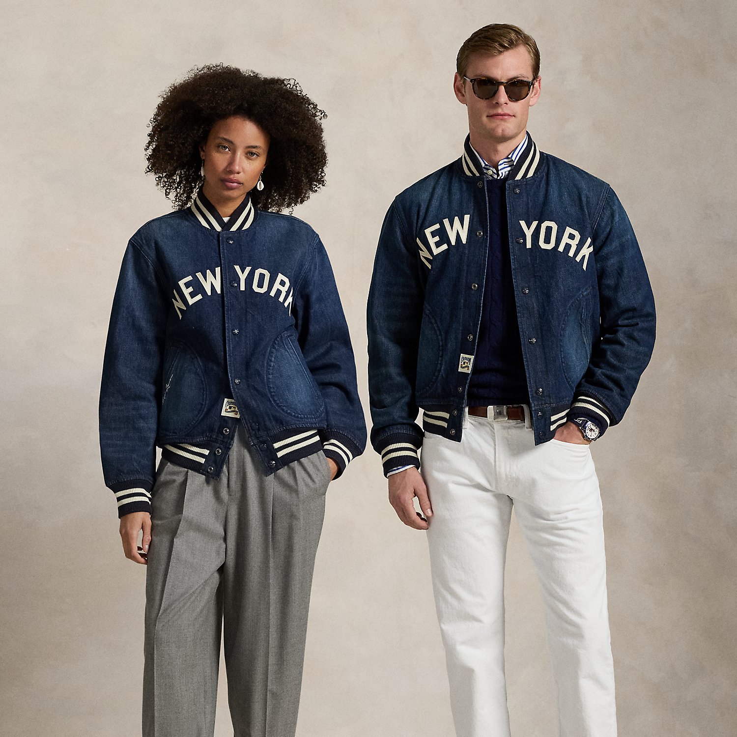 As a boy growing up in the Bronx, Mr Lauren loved going to Yankee Stadium™ to watch his hometown heroes play ball. This unisex jacket celebrates Mr Lauren's long-standing love of the Bronx Bombers™ and the game of baseball with a New York Yankees™ logo patch. Made from classic cotton denim, it features the " Ralph Lauren Lauren" logo rendered in embroidery and appliqués.