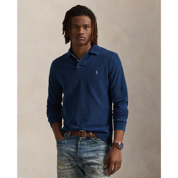 Ralph Lauren Custom Slim Fit Indigo Mesh Polo Shirt In Blue