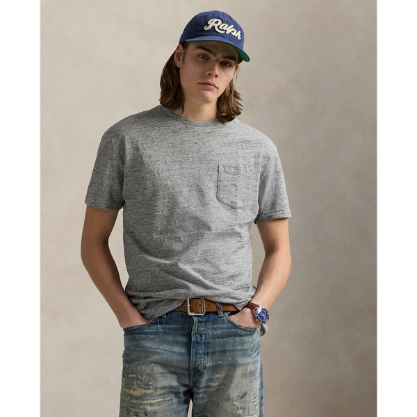 Ralph Lauren Classic Fit Weathered Pocket T-shirt In Vintage Salt And Pepper