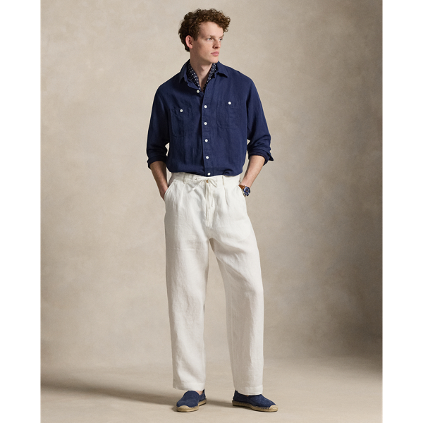 Lateef Relaxed Fit Pleated Linen Trouser