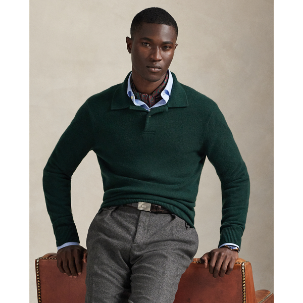 Ralph Lauren Cashmere Polo-collar Sweater In Green