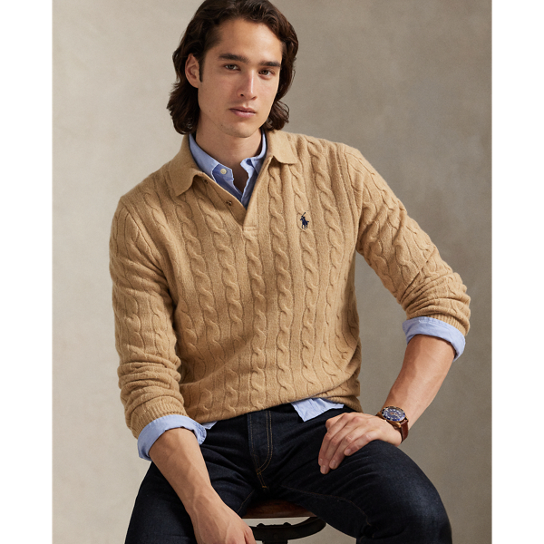 Masterfully merging Polo  Ralph Lauren Lauren's most beloved design codes, this jumper features both our iconic cable-knit motif and a silhouette inspired by our signature Polo shirt. The Italian wool-and-cashmere yarn offers a sumptuously soft feel and added textural dimension.