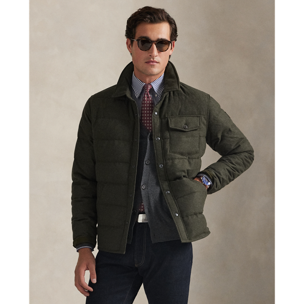 Ralph Lauren Herringbone Down Shirt Jacket In Green