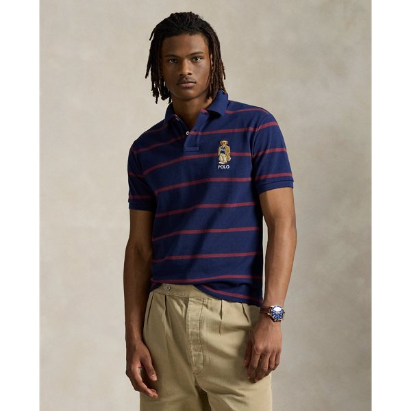 Ralph Lauren Custom Slim Fit Bear Mesh Polo Shirt In Newport Navy Heritage