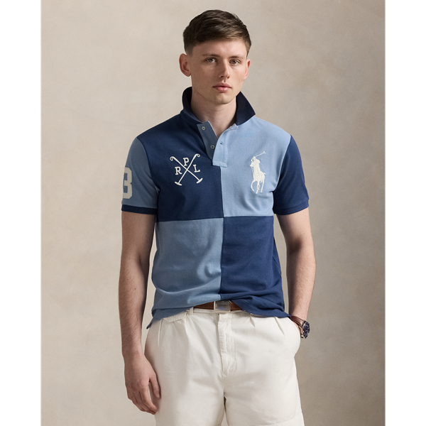 Ralph Lauren Custom Slim Fit Big Pony Mesh Polo Shirt In Rustic Navy/channel Blue