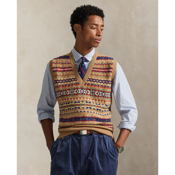 Ralph Lauren Fair Isle Wool Sweater Vest In Brown