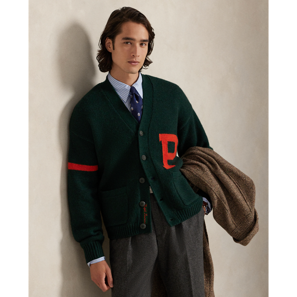 Ralph Lauren Wool V-neck Letter Cardigan In Green