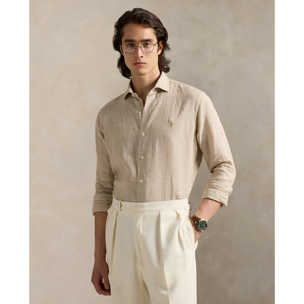 Ralph Lauren Classic Fit Houndstooth Linen Shirt In Neutral