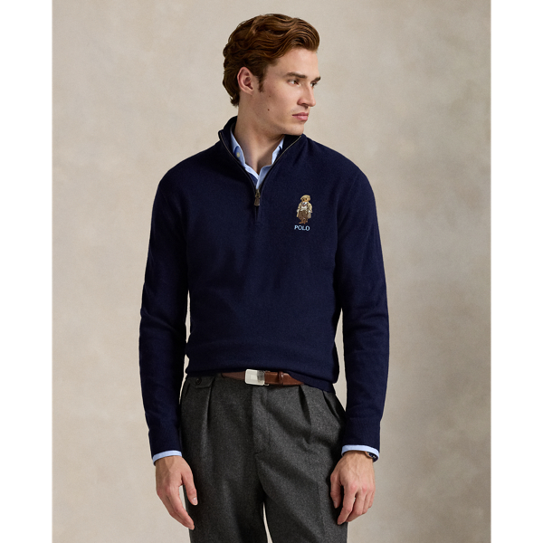 Ralph Lauren Polo Bear Wool Quarter-zip Sweater In Blue
