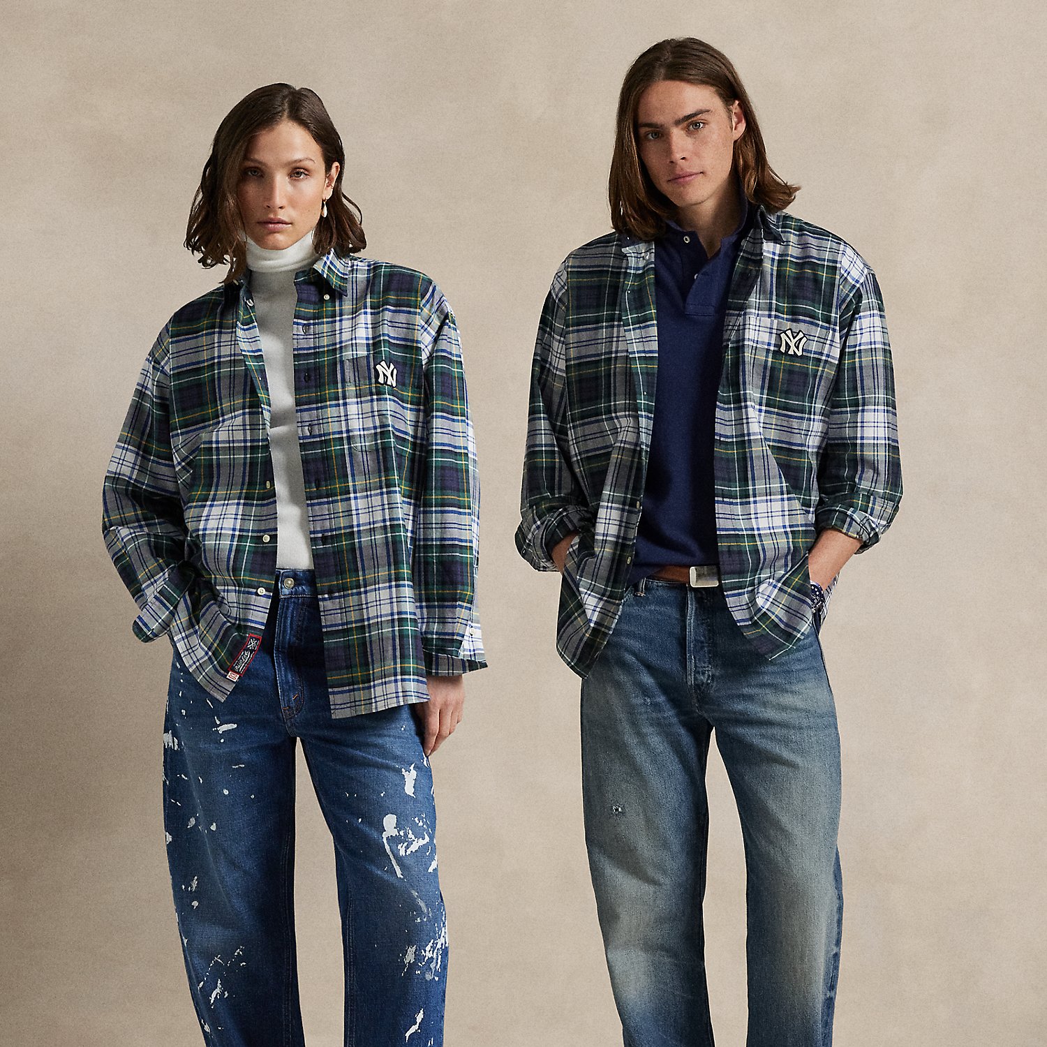 As a boy growing up in the Bronx, Mr Lauren loved going to Yankee Stadium™ to watch his hometown heroes play ball. This plaid unisex oxford shirt celebrates Mr Lauren's long-standing love of the Bronx Bombers™ and the game of baseball with a New York Yankees™ logo patch. It is developed in our iconic Big Fit from the '90s and finished with our signature embroidered Pony.