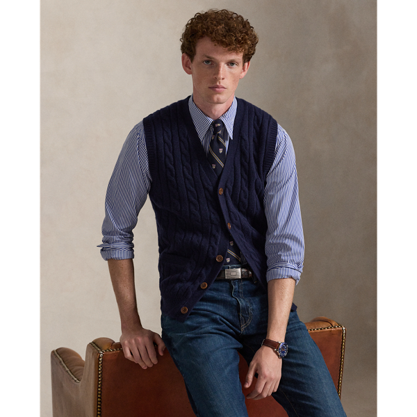 Ralph Lauren Cable-knit Wool-cashmere Sweater Vest In Blue