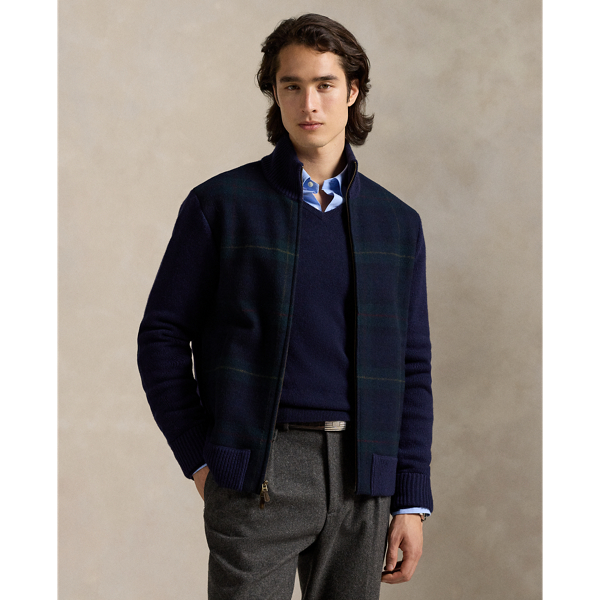 Ralph Lauren The Polo Tartan Full-zip Sweater In Blue