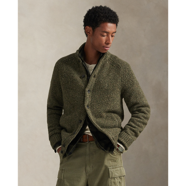 Ralph Lauren Wool-blend Mockneck Cardigan In Green