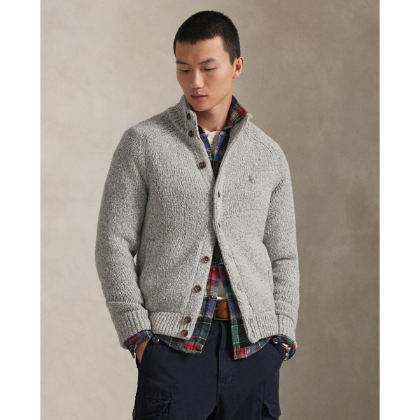Ralph Lauren Wool-blend Mockneck Cardigan In Gray