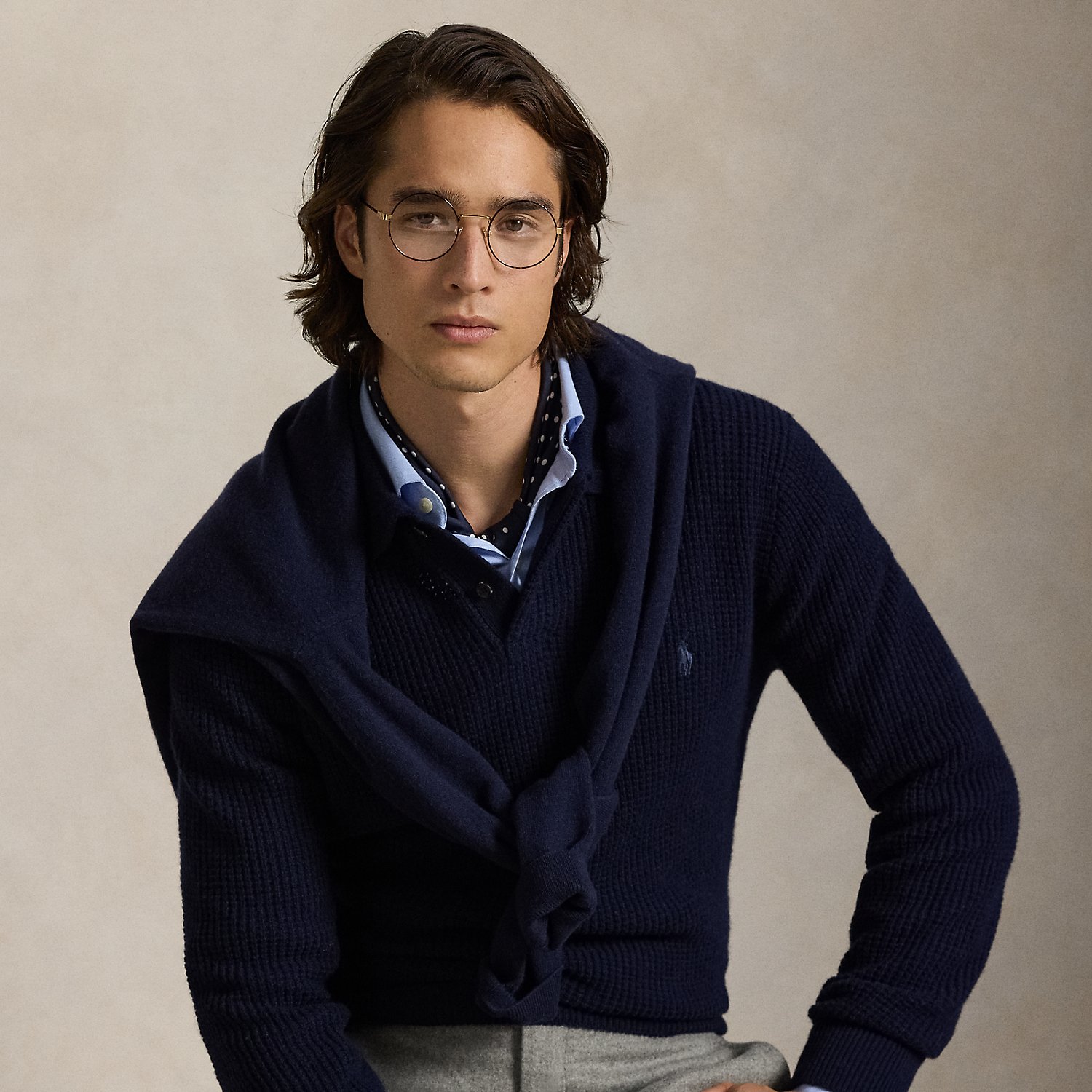 Textured Wool-Cotton Polo-Collar Jumper