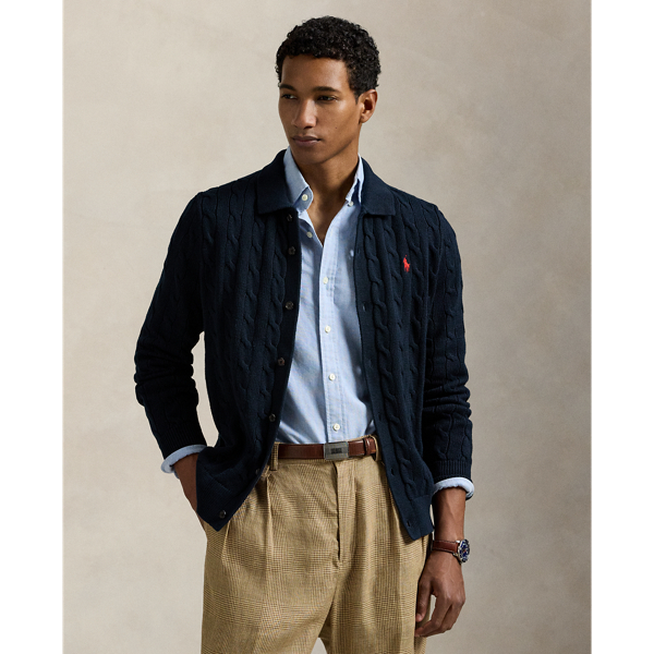 This cardigan features two of Polo's most iconic design elements: a textural cable-knit motif and our signature embroidered Pony.