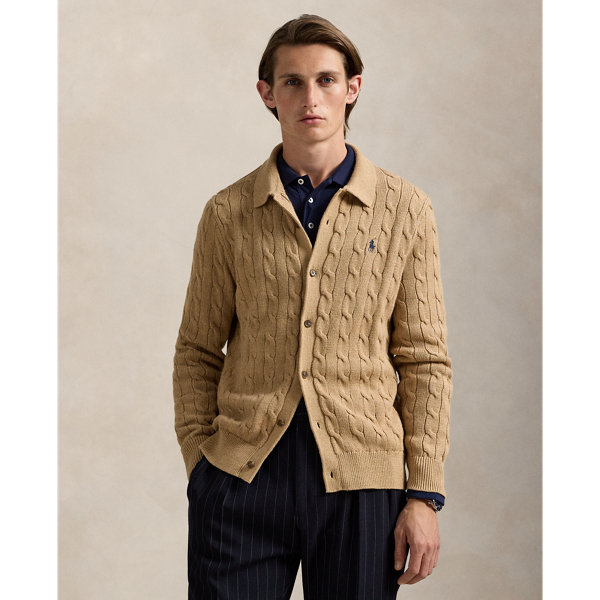 This cardigan features two of Polo's most iconic design elements: a textural cable-knit motif and our signature embroidered Pony.