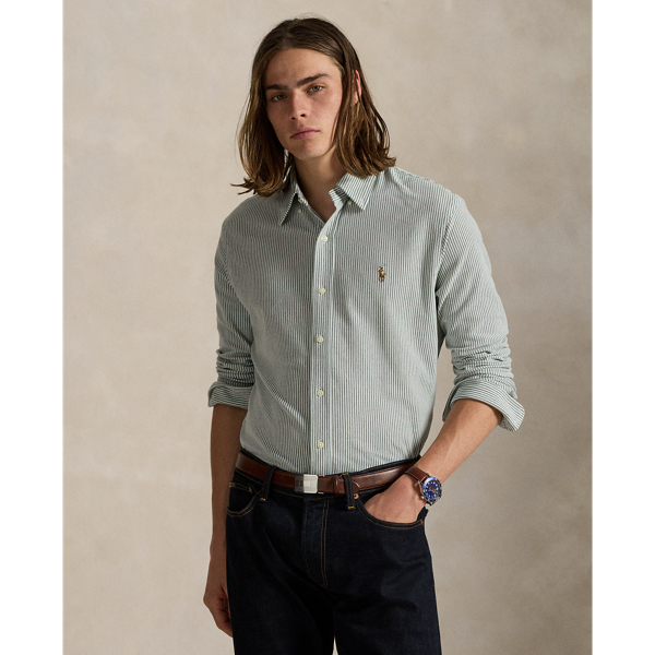 Inspired by two of our icons, this striped button-down combines the look of an oxford with the comfort and ease of our Polo shirt's cotton mesh fabric.