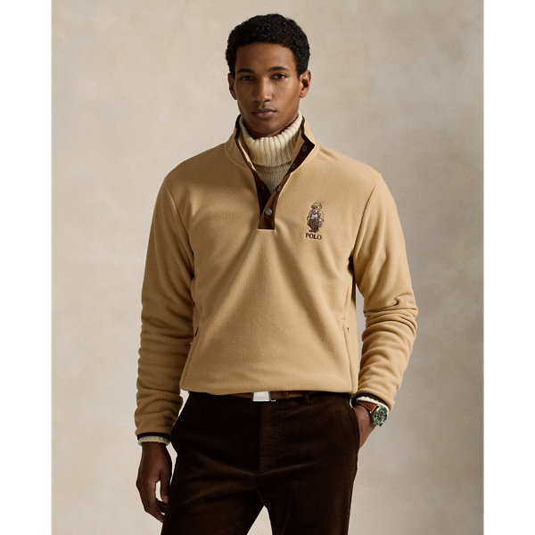 In brushed fleece, this mockneck pullover features the iconic Polo Bear intricately embroidered at the chest. It is meticulously detailed with faux-suede trim at the placket and custom-developed hardware.