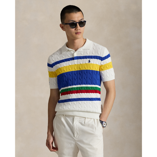Ralph Lauren Us Open Cable-knit Polo-collar Sweater In Multi