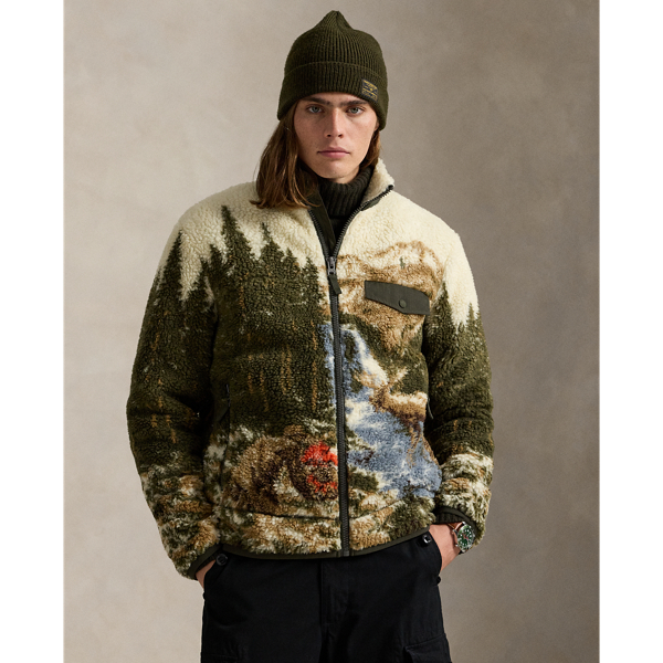 Ralph Lauren Pile Fleece Graphic Jacket In Multi
