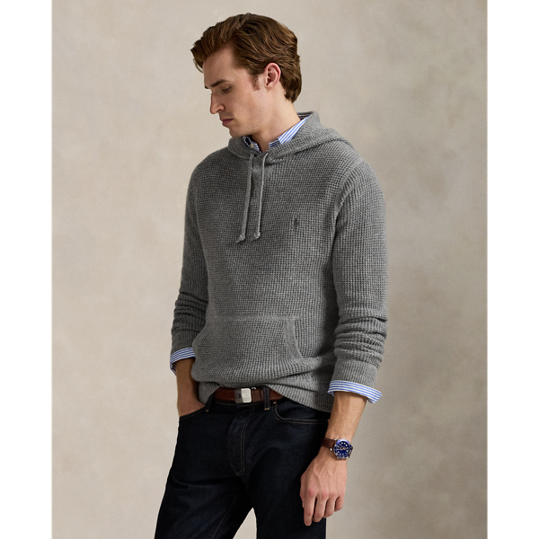 Ralph Lauren Textured Wool-cotton Hooded Sweater In Gray