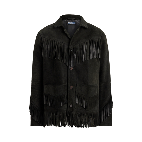 Ralph Lauren Fringe Suede Jacket In Black